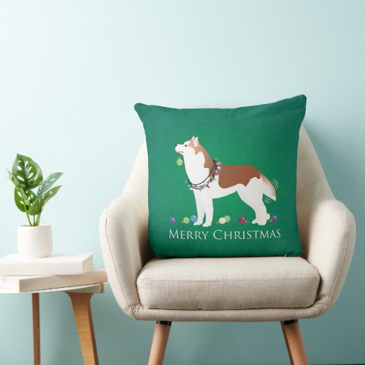 シベリアのハスキー – 赤 – メリークリスマスデザイン クッション (椅子)