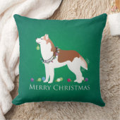 シベリアのハスキー – 赤 – メリークリスマスデザイン クッション (ブランケット)