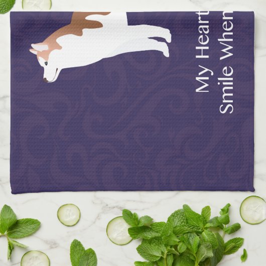 シベリアのハスキー – 赤 – 考えるのデザイン キッチンタオル (折り畳み)