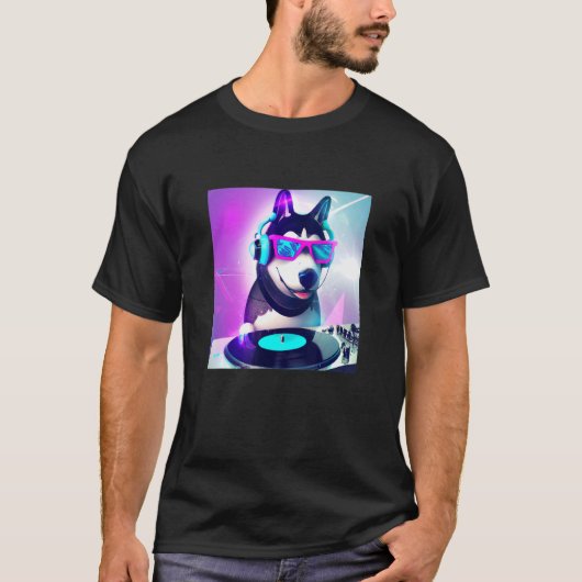 シベリアのハスキーVaporwave DJ犬の美学ボーイズGi Tシャツ (正面)