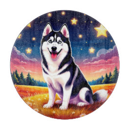 シベリアよくはしゃぐハスキー カッティングボード
