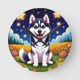 シベリアよくはしゃぐハスキー ラウンド壁時計