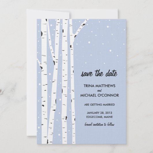 シベリアカエデと雪のSave the Date 招待状 (正面)