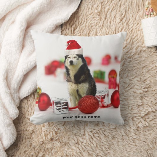 シベリアカスタムハスキーのクリスマス飾り枕 クッション (ブランケット)