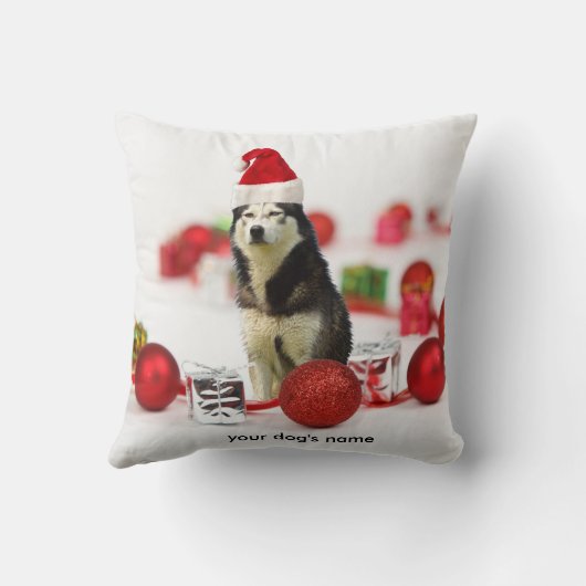 シベリアカスタムハスキーのクリスマス飾り枕 クッション (裏面)