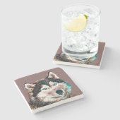 シベリアカラフルハスキー大理石コースター ストーンコースター (横)