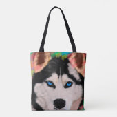 シベリアカラフルハスキー犬アート水絵を描色 トートバッグ (裏面)