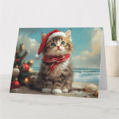 シベリアキャットクリスマスヴィンテージビーチ カード (正面)