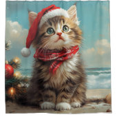 シベリアキャットクリスマスヴィンテージビーチ シャワーカーテン (正面)