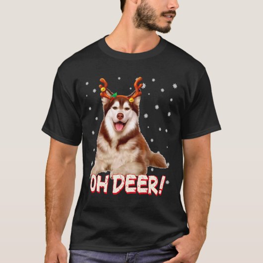 シベリアハスキオディアおもしろい犬クリスマス Tシャツ (正面)