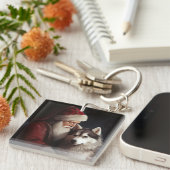 シベリアハスキーとサンタクロースフェスティバルクリスマス キーホルダー (正面右)