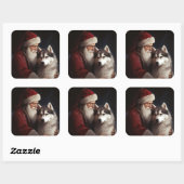 シベリアハスキーとサンタクロースフェスティバルクリスマス スクエアシール (シート)