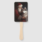 シベリアハスキーとサンタクロースフェスティバルクリスマス ハンドファン (正面)