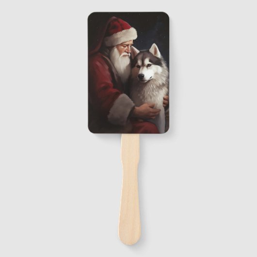 シベリアハスキーとサンタクロースフェスティバルクリスマス ハンドファン (正面)