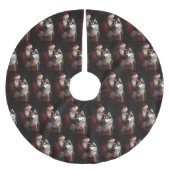 シベリアハスキーとサンタクロースフェスティバルクリスマス ブラッシュドポリエステルツリースカート (正面)