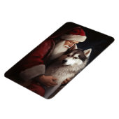 シベリアハスキーとサンタクロースフェスティバルクリスマス マグネット (左側)