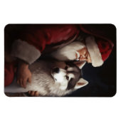 シベリアハスキーとサンタクロースフェスティバルクリスマス マグネット (横)