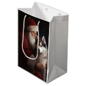 シベリアハスキーとサンタクロースフェスティバルクリスマス ミディアムペーパーバッグ (正面アングル)