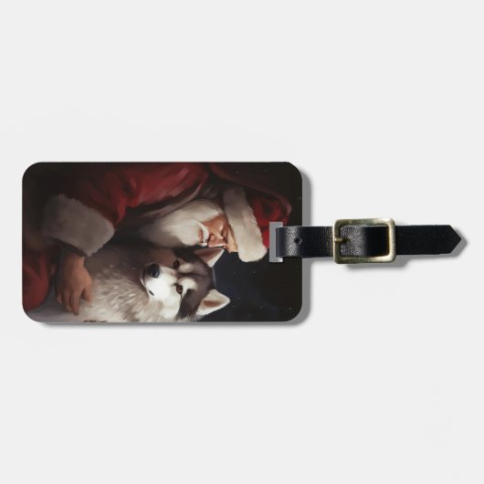 シベリアハスキーとサンタクロースフェスティバルクリスマス ラゲッジタグ (正面横)