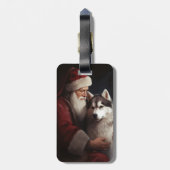 シベリアハスキーとサンタクロースフェスティバルクリスマス ラゲッジタグ (裏面縦)