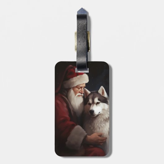 シベリアハスキーとサンタクロースフェスティバルクリスマス ラゲッジタグ (裏面縦)