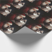 シベリアハスキーとサンタクロースフェスティバルクリスマス ラッピングペーパー (角)