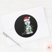 シベリアハスキークリスマスサンタハットクリスマスライトドッグ ラウンドシール (封筒)