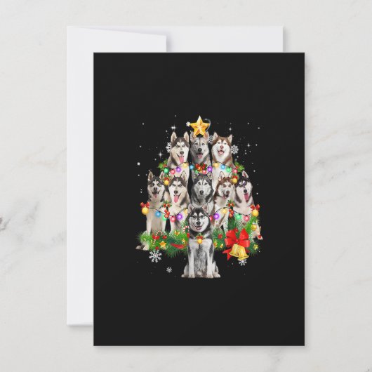 シベリアハスキークリスマスツリードッグライツパジャマX 招待状 (正面)