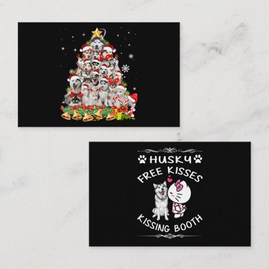 シベリアハスキークリスマスツリーライツおもしろい犬 名刺 (正面/裏面)