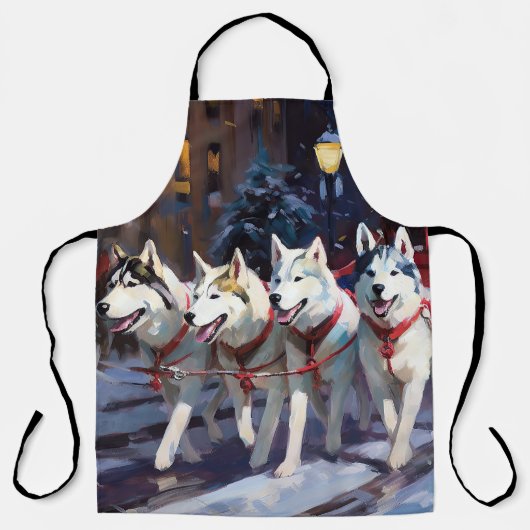 シベリアハスキークリスマスフェスティバルシーズン エプロン (正面)
