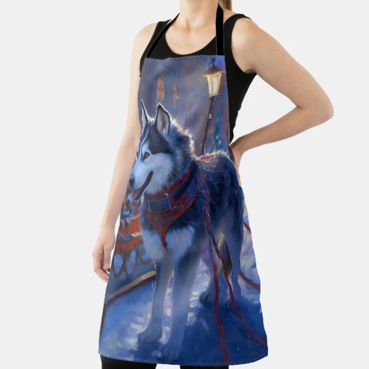 シベリアハスキークリスマスフェスティバルシーズン エプロン (インサイチュ)