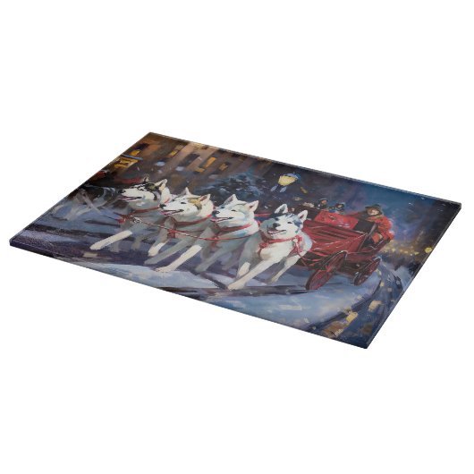 シベリアハスキークリスマスフェスティバルシーズン カッティングボード (角)