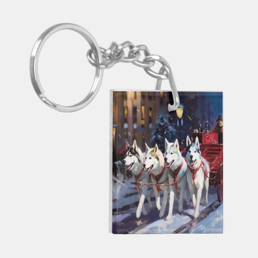シベリアハスキークリスマスフェスティバルシーズン キーホルダー (正面左)