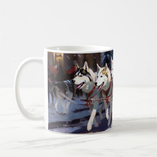 シベリアハスキークリスマスフェスティバルシーズン コーヒーマグカップ (左)