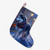 シベリアハスキークリスマスフェスティバルシーズン スモールクリスマスストッキング (正面 (吊り時))