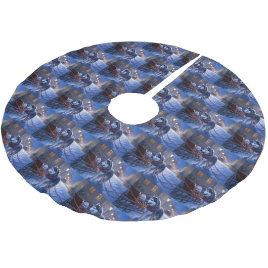 シベリアハスキークリスマスフェスティバルシーズン ブラッシュドポリエステルツリースカート (アングル)