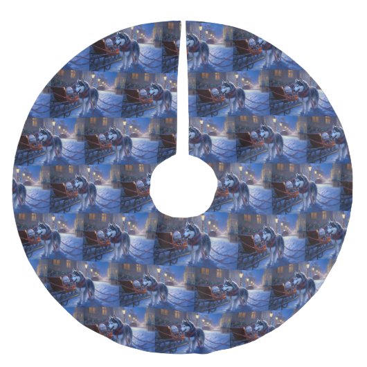 シベリアハスキークリスマスフェスティバルシーズン ブラッシュドポリエステルツリースカート (正面)