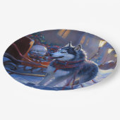 シベリアハスキークリスマスフェスティバルシーズン ペーパープレート (アングル)