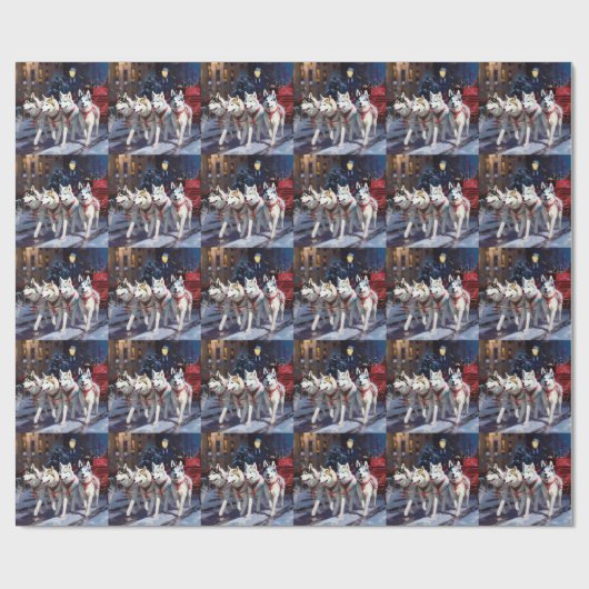 シベリアハスキークリスマスフェスティバルシーズン ラッピングペーパー (フラット)