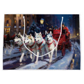 シベリアハスキークリスマスフェスティバルシーズン ラージペーパーバッグ (正面)