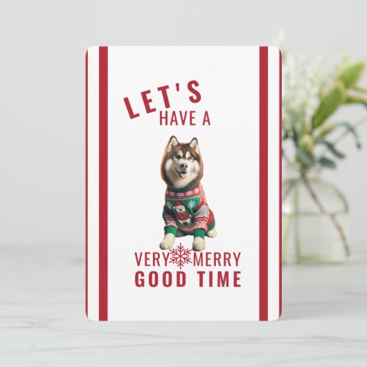 シベリアハスキークリスマスホリデイ招待状 招待状 (スタンド正面)