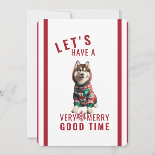 シベリアハスキークリスマスホリデイ招待状 招待状 (正面)