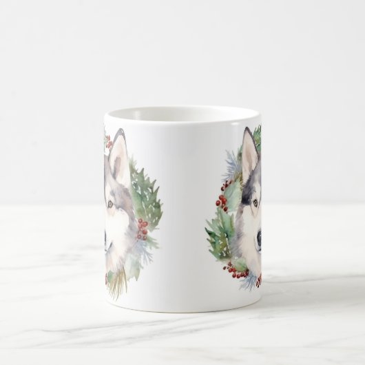 シベリアハスキークリスマスリースフェスティバルカップ コーヒーマグカップ (中央)