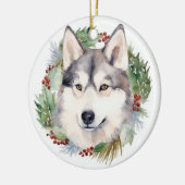 シベリアハスキークリスマスリースフェスティバルカップ セラミックオーナメント (左)