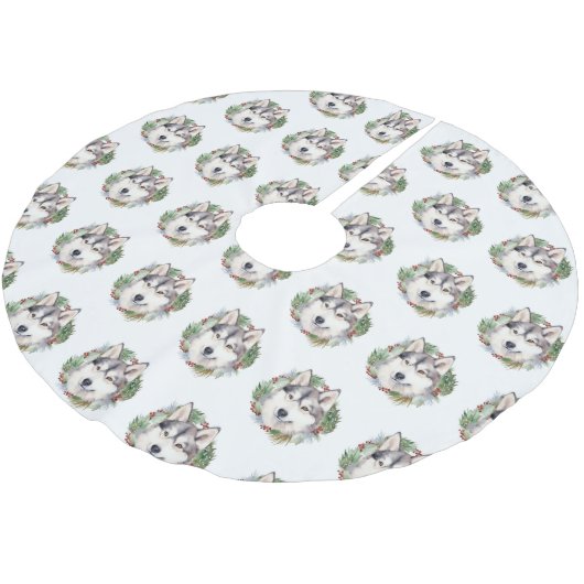 シベリアハスキークリスマスリースフェスティバルカップ ブラッシュドポリエステルツリースカート (アングル)