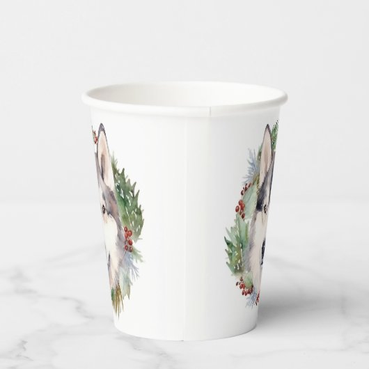 シベリアハスキークリスマスリースフェスティバルカップ 紙コップ (右)