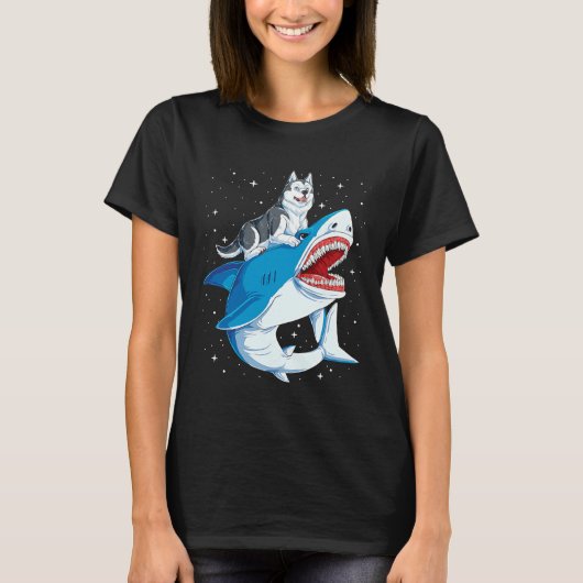 シベリアハスキーシャークジャオソムドッグ宇宙 Tシャツ (正面)