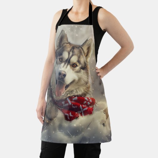 シベリアハスキードッグクリスマスフェスティバル エプロン (インサイチュ)