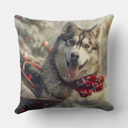 シベリアハスキードッグクリスマスフェスティバル クッション (裏面)