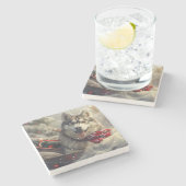 シベリアハスキードッグクリスマスフェスティバル ストーンコースター (横)